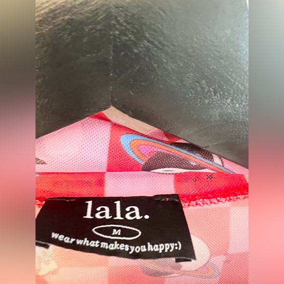 Dressed in Lala Long Sleeve Mesh Top Cosmic Cowgirl pink red checker yin yang M - Picture 6 of 10